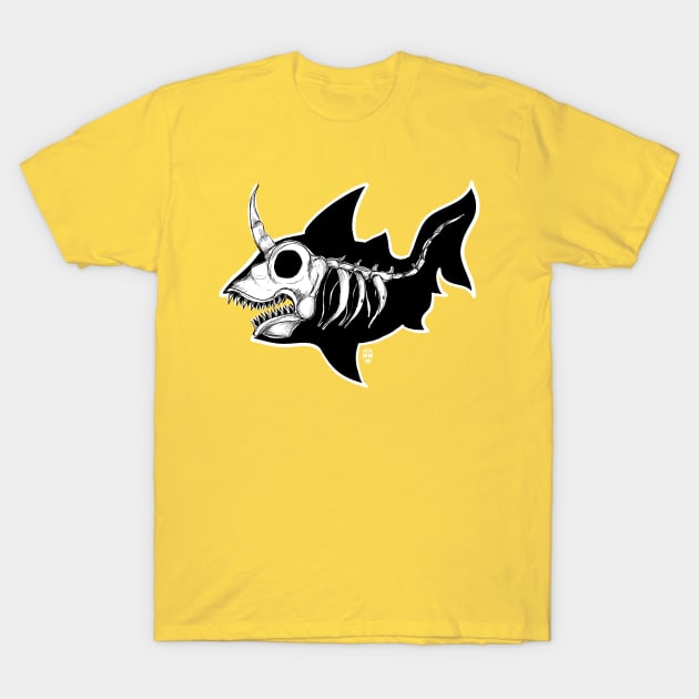 Dark Unicorn Shark Skeleton T-Shirt by fakeface